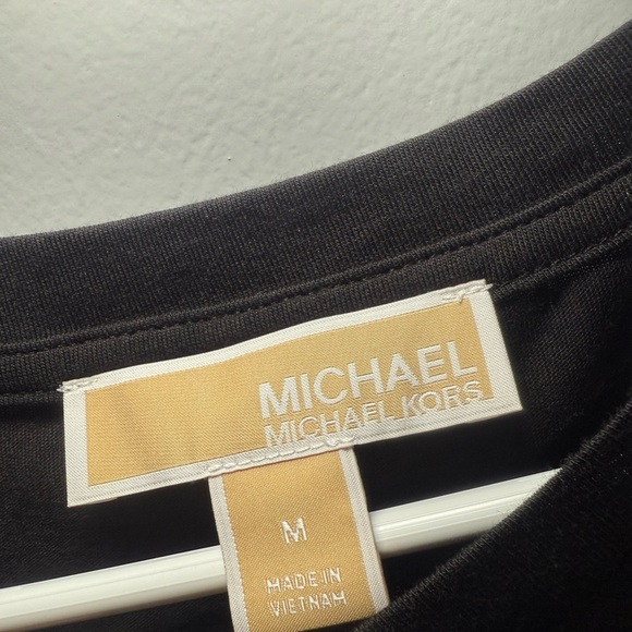 Michael Kors Black Boxy T-Shirt with Embellished Short Sleeves - Picture 4 of 8
